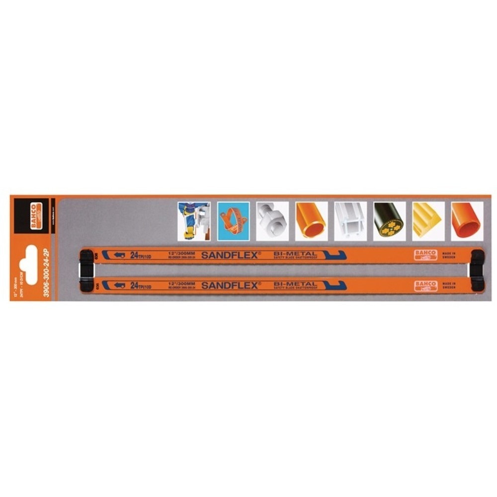 Produktabbildung: BAHCO Metallsägeblatt Sandflex® L.300mm ZpZ 24 1-s.Bimetall 2 St./Karte