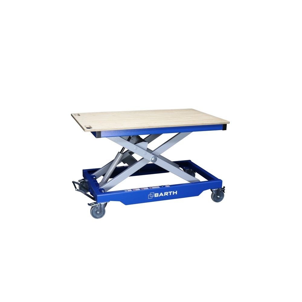 Produktabbildung: BARTH Montage-Hubtischwagen H350 mit Multiplex-Arbeitsplatte, Tragkraft 350 kg, Plattform 1.245 x 740 x 24 mm