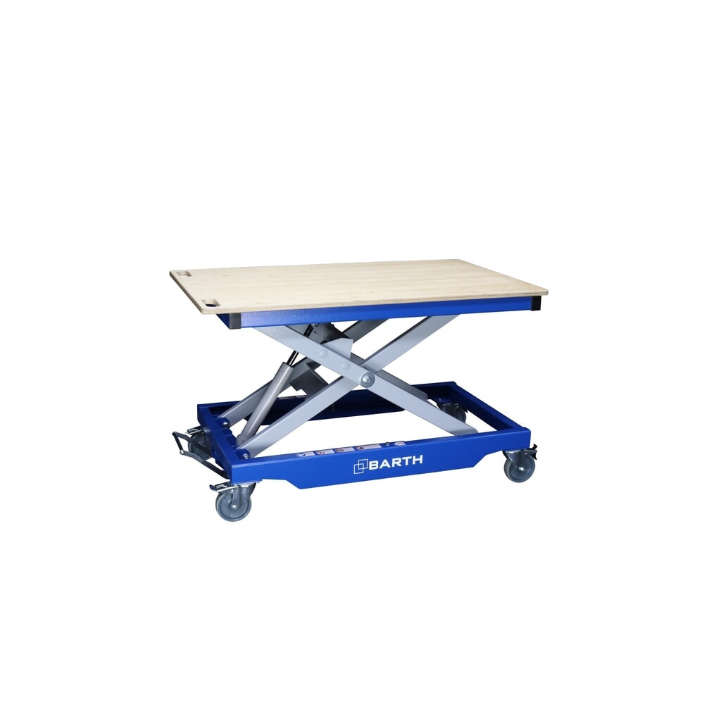 Produktabbildung: BARTH Montage-Hubtischwagen H400 mit Multiplex-Arbeitsplatte, Tragkraft 400 kg, Plattform 1.245 x 740 x 24 mm