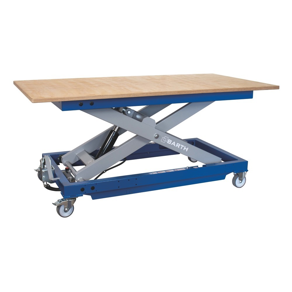 Produktabbildung: BARTH Montage-Hubtischwagen H600 mit Multiplex-Arbeitsplatte, Tragkraft 600 kg, Plattform 2.000 x 1.015 x 30 mm