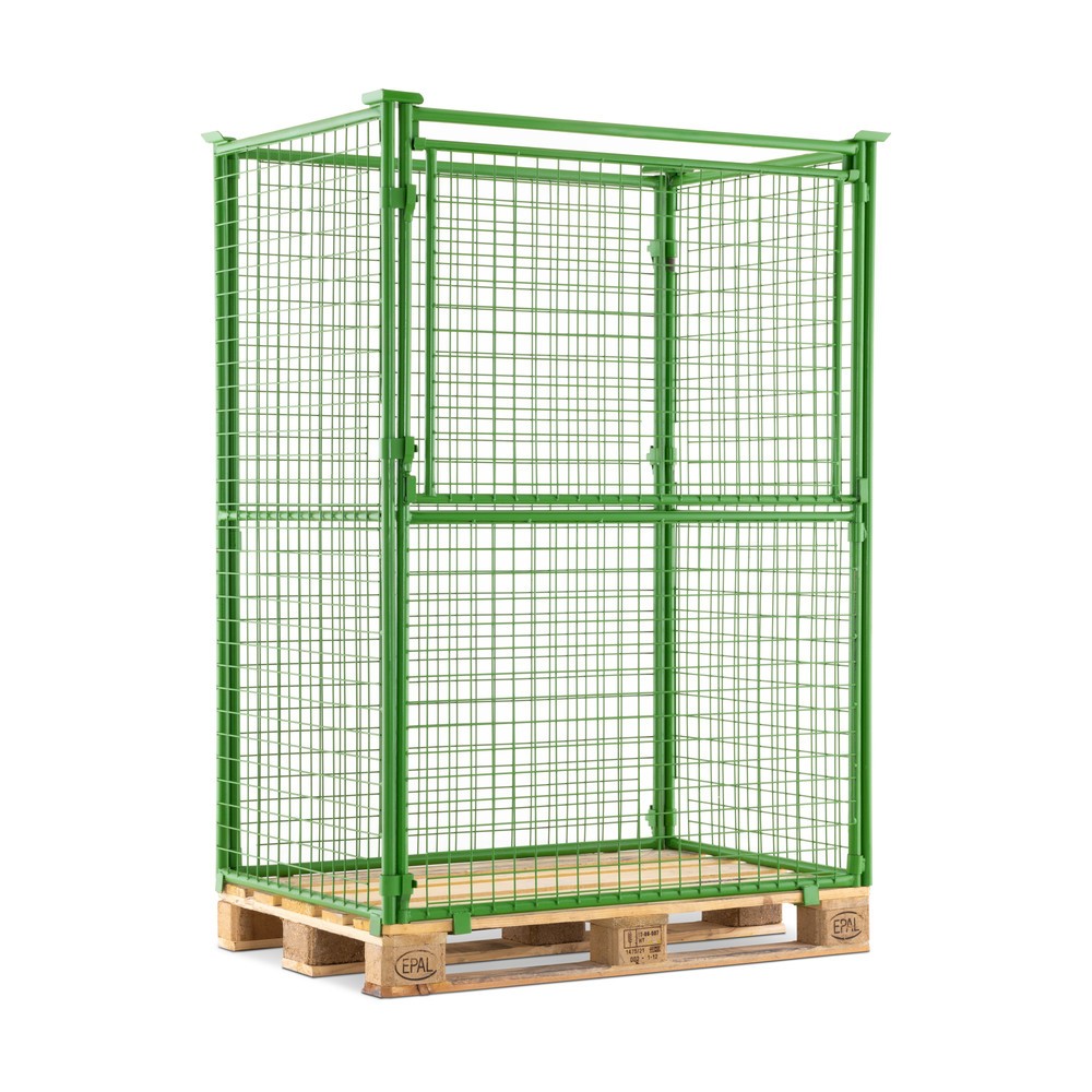 Produktabbildung: BASIC Palettenaufsatz mit Klappe, Maschenweite 50 x 50 mm, HxBxT 1.600 x 1.200 x 800 mm, maigrün
