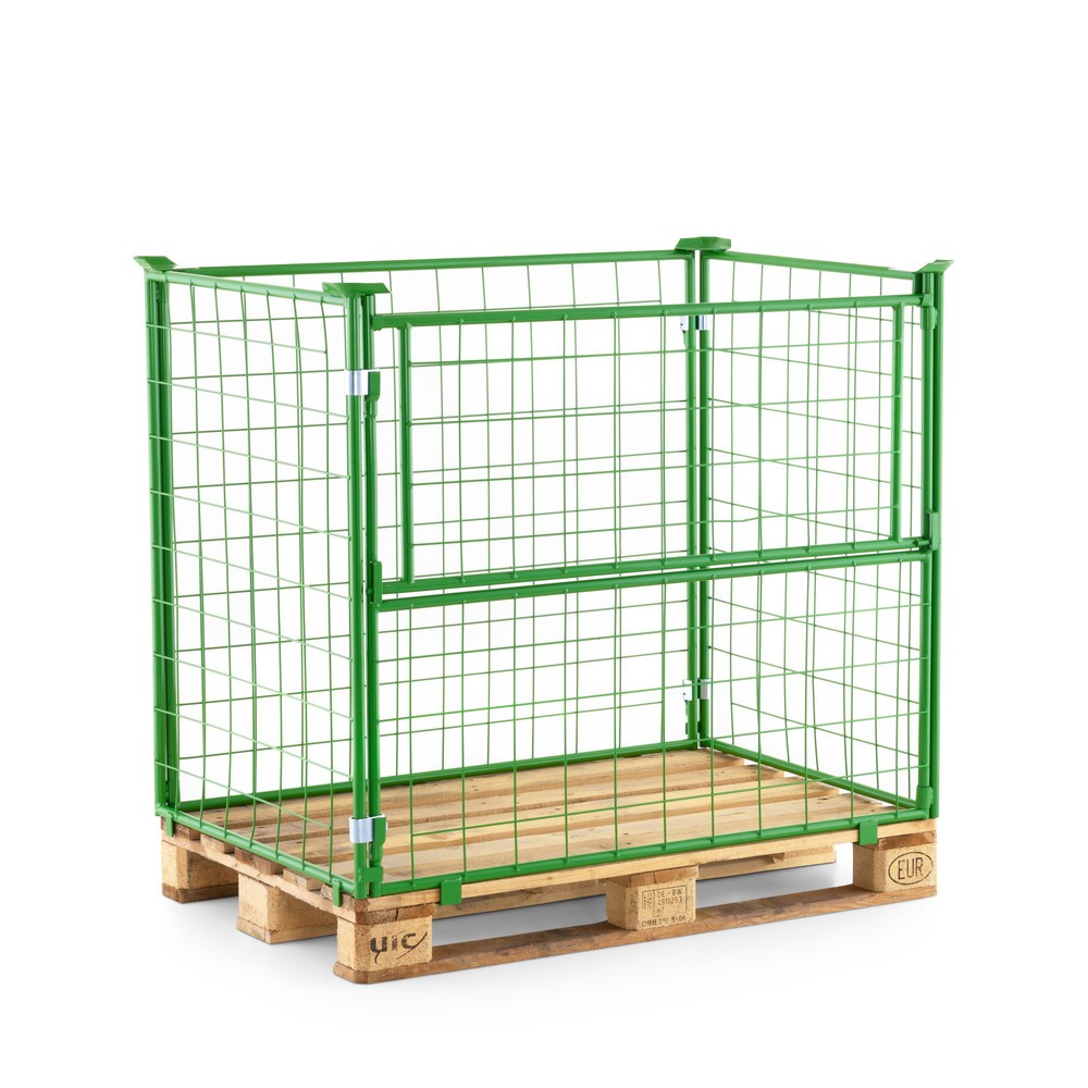 Produktabbildung: BASIC Palettenaufsatz mit Klappe, Maschenweite 100 x 100 mm, HxBxT 800 x 1.200 x 800 mm, maigrün