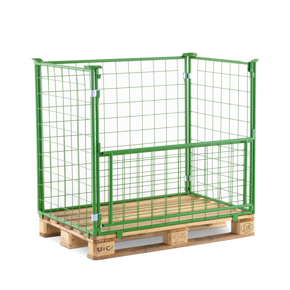 Produktabbildung Nr. 8: BASIC Palettenaufsatz mit Klappe, Maschenweite 100 x 100 mm, HxBxT 800 x 1.200 x 800 mm, maigrün