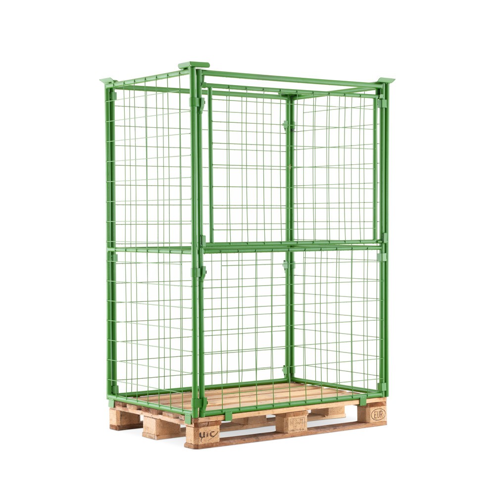 Produktabbildung Nr. 1: BASIC Palettenaufsatz mit Klappe, Maschenweite 100 x 100 mm, HxBxT 1.600 x 1.200 x 800 mm, maigrün