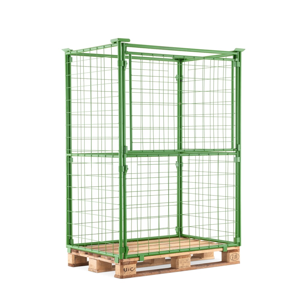 HEMMDAL Palettenaufsatz mit Klappe, Maschenweite 100 x 100 mm, HxBxT 1.600 x 1.200 x 800 mm, maigrün Produktabbildung: HEMMDAL Palettenaufsatz mit Klappe, Maschenweite 100 x 100 mm, HxBxT 1.600 x 1.200 x 800 mm, maigrün