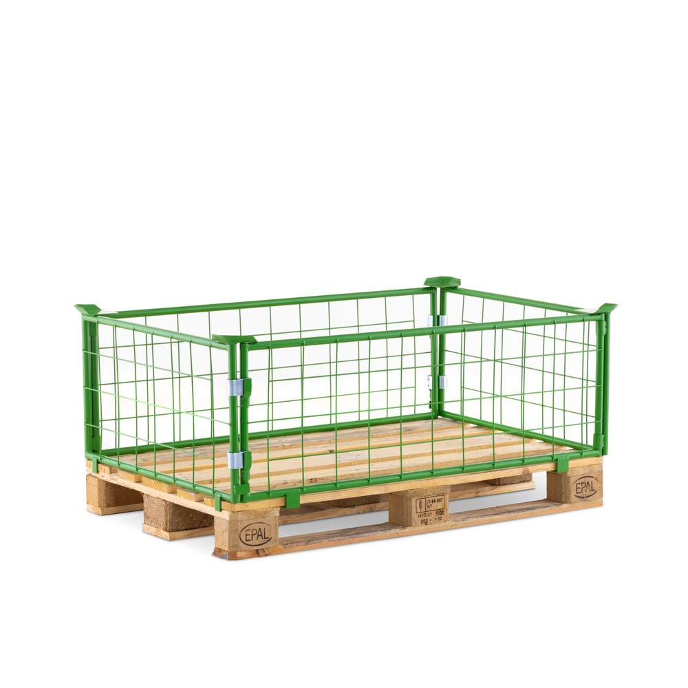 Produktabbildung: BASIC Palettenaufsatz ohne Klappe, Maschenweite 100 x 100 mm, HxBxT 400 x 1.200 x 800 mm, maigrün