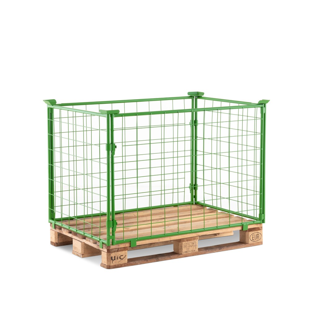 Produktabbildung: Restposten - Zwischenverkauf vorbehalten: BASIC Palettenaufsatz ohne Klappe, Maschenweite 100 x 100 mm, HxBxT 600 x 1.200 x 800 mm, maigrün