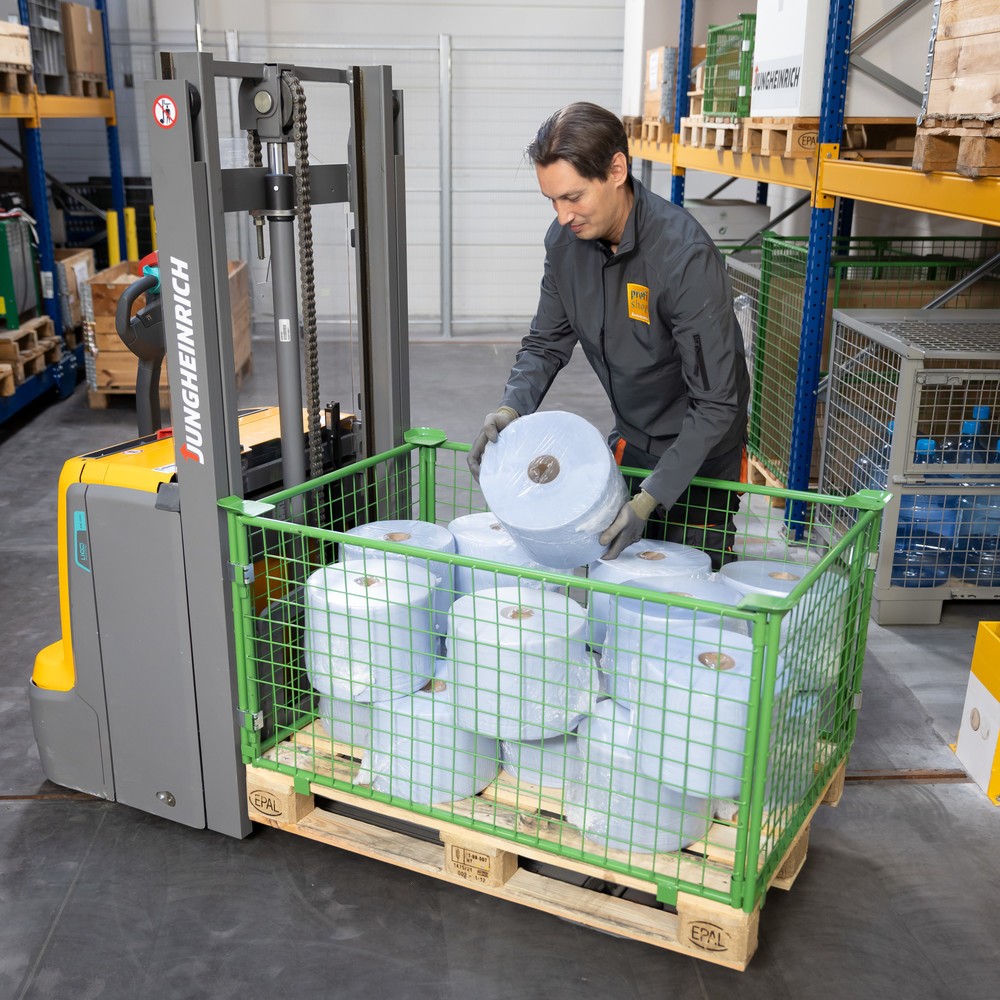 Produktabbildung Nr. 10: BASIC Palettenaufsatz ohne Klappe, Maschenweite 50 x 50 mm, HxBxT 600 x 1.200 x 800 mm, maigrün