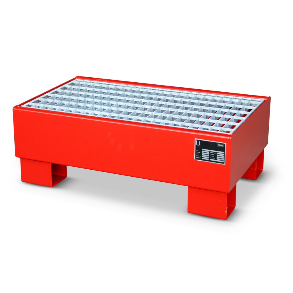 Produktabbildung: Bauer® Auffangwanne aus Stahl, 2x 60 l, Auffangvolumen 61 l, inkl. Gitterrost, feuerrot