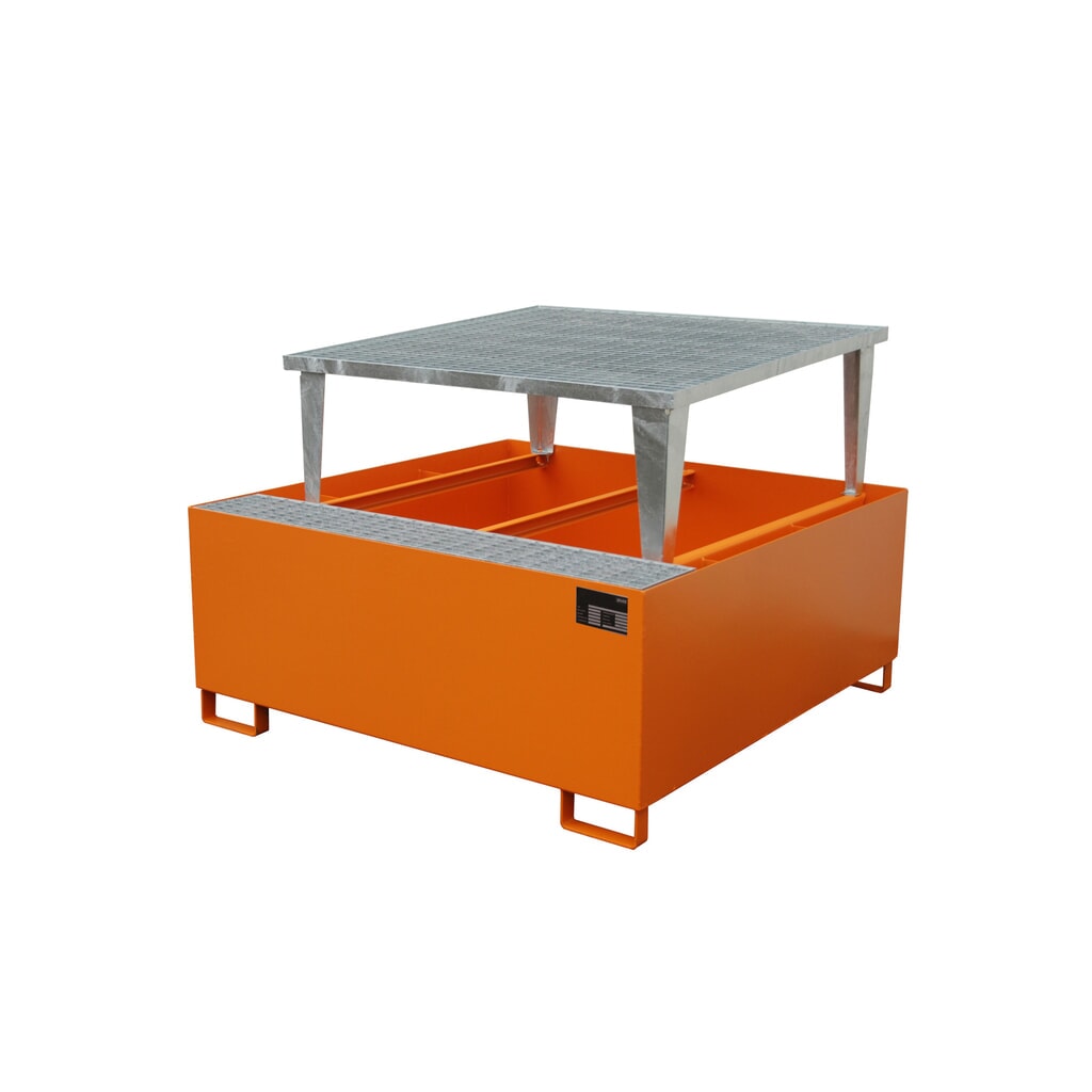 Bauer® Auffangwanne aus Stahl für 1x KTC/IBC, inkl. Gitterrost, gelborange Produktabbildung: Bauer® Auffangwanne aus Stahl für 1x KTC/IBC, inkl. Gitterrost, gelborange