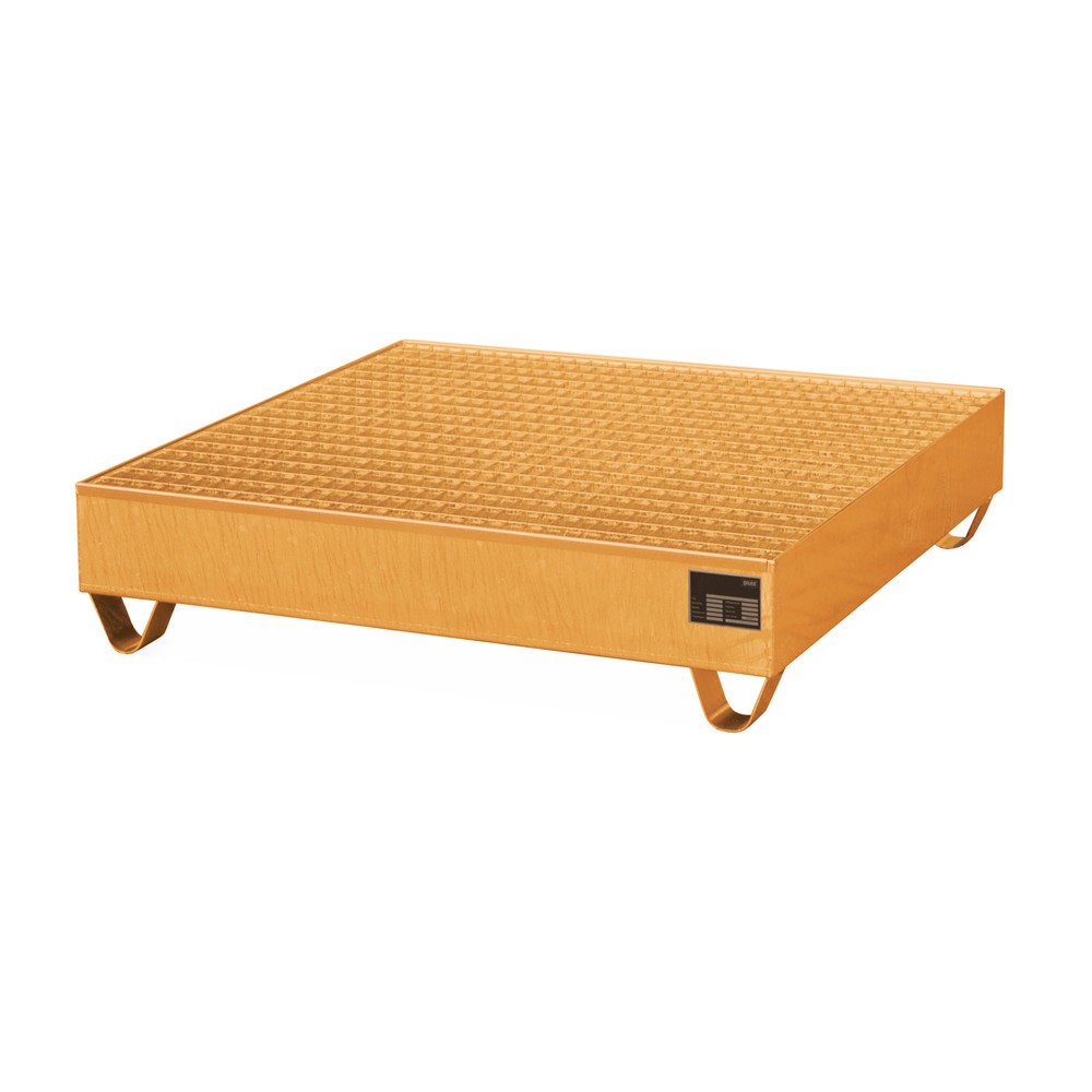 Produktabbildung: Bauer® Auffangwanne aus Stahl, inkl. Gitterrost, 1x 200 l, Auffangvolumen 222 l, gelborange
