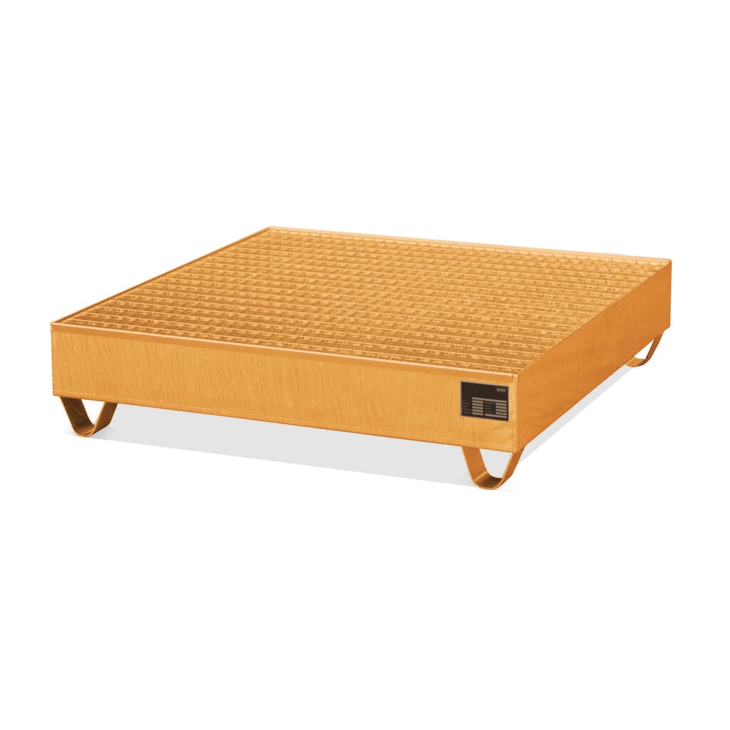 Produktabbildung: Bauer® Auffangwanne aus Stahl, inkl. Gitterrost, 1x 200 l, Auffangvolumen 222 l, gelborange