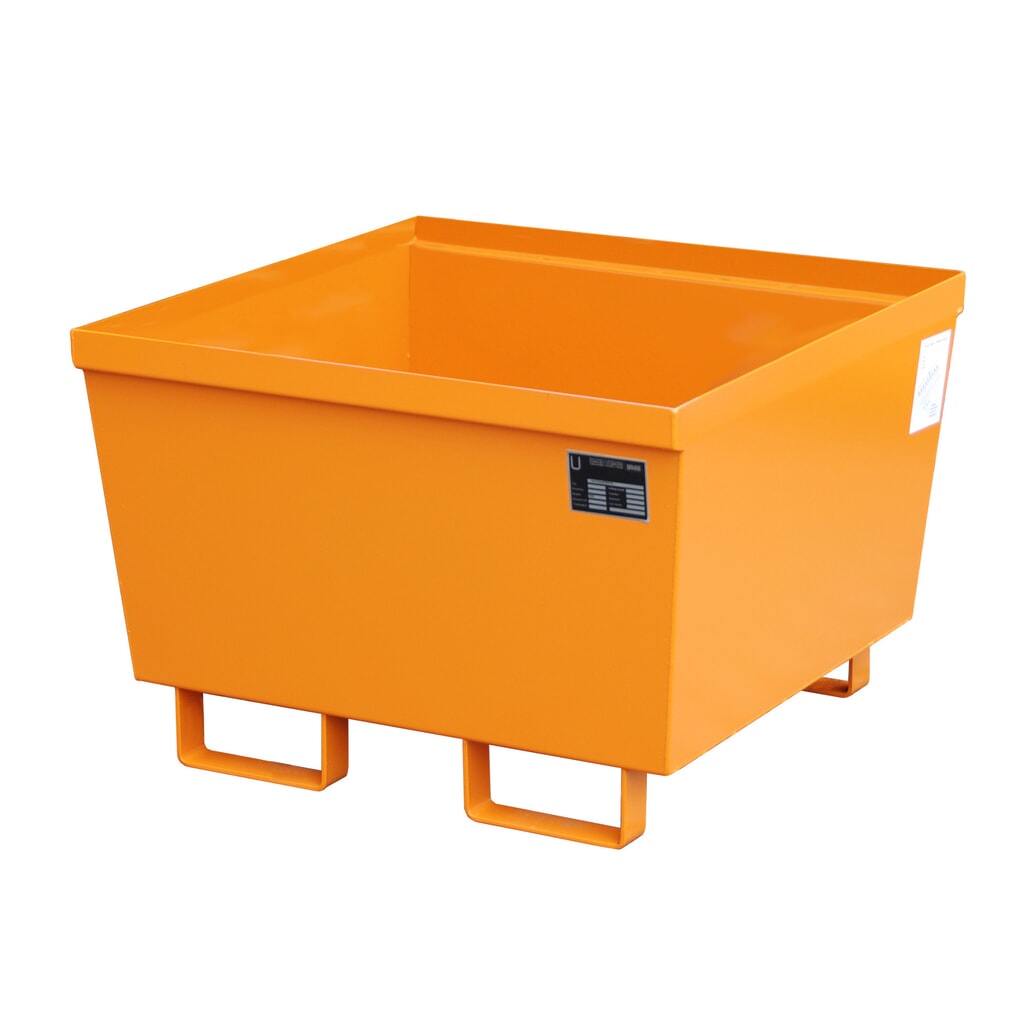 Bauer® Auffangwanne aus Stahl, stapelbar, HxBxT 545 x 800 x 800 mm, ohne Gitterrost, gelborange Produktabbildung: Bauer® Auffangwanne aus Stahl, stapelbar, HxBxT 545 x 800 x 800 mm, ohne Gitterrost, gelborange