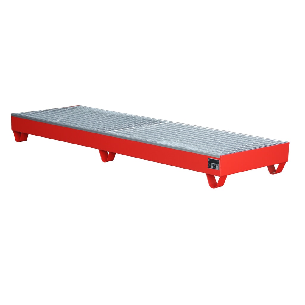 Produktabbildung Nr. 2: Bauer® Auffangwanne aus Stahl, Unterfahrhöhe 100 mm, HxBxT 250 x 2.400 x 800 mm, inkl. Gitterrost, 4x 200 l, feuerrot