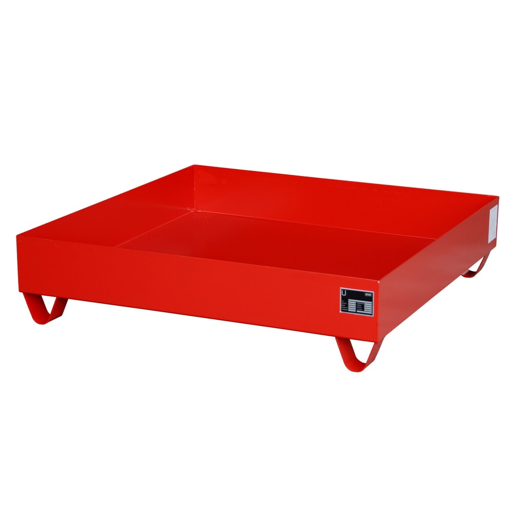 Bauer® Auffangwanne aus Stahl, Unterfahrhöhe 100 mm, HxBxT 285 x 1.200 x 1.200 mm, ohne Gitterrost, 4x 200 l, feuerrot Produktabbildung: Bauer® Auffangwanne aus Stahl, Unterfahrhöhe 100 mm, HxBxT 285 x 1.200 x 1.200 mm, ohne Gitterrost, 4x 200 l, feuerrot