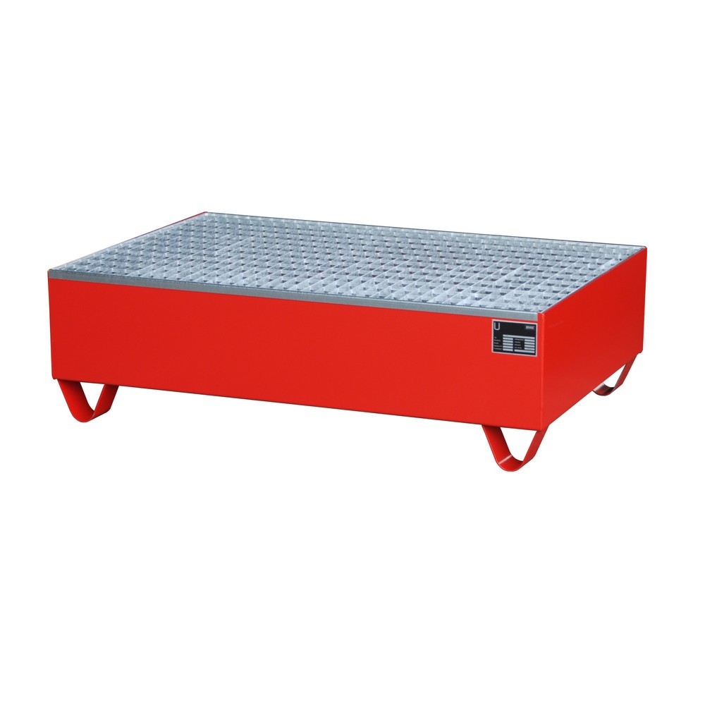 Produktabbildung: Bauer® Auffangwanne aus Stahl, HxBxT 360 x 800 x 1.200 mm, inkl. Gitterrost, 2x 200 l, feuerrot