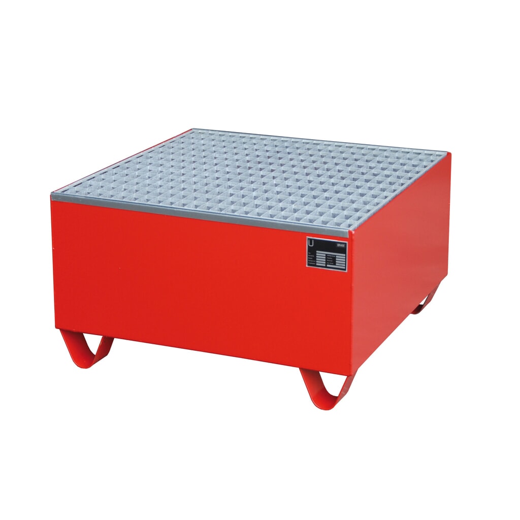 Bauer® Auffangwanne aus Stahl, Unterfahrhöhe 100 mm, HxBxT 465 x 800 x 800 mm, inkl. Gitterrost, 1x 200 l, feuerrot Produktabbildung Nr. 2: Bauer® Auffangwanne aus Stahl, Unterfahrhöhe 100 mm, HxBxT 465 x 800 x 800 mm, inkl. Gitterrost, 1x 200 l, feuerrot