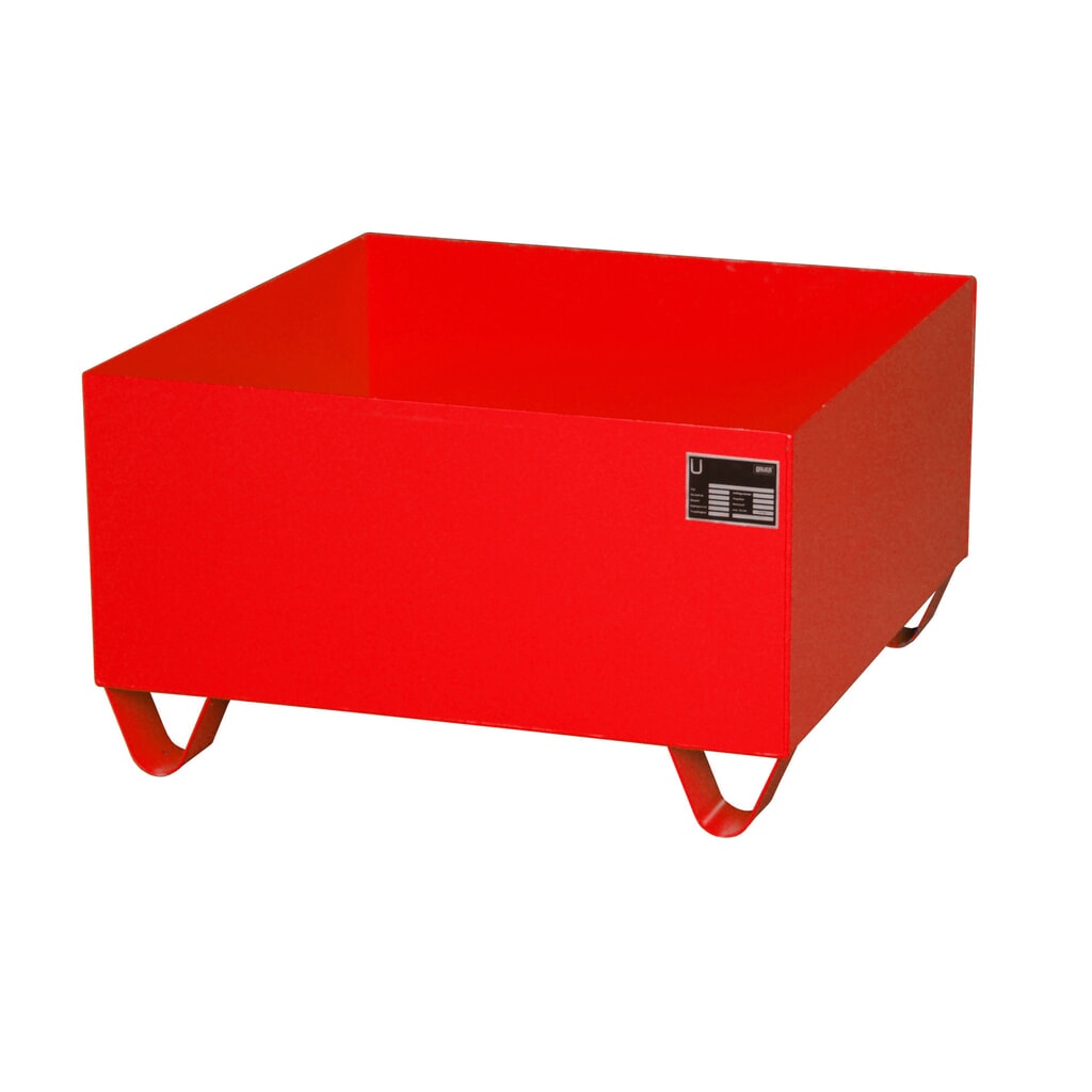 Produktabbildung: Bauer® Auffangwanne aus Stahl, Unterfahrhöhe 100 mm, HxBxT 465 x 800 x 800 mm, ohne Gitterrost, 1x 200 l, feuerrot