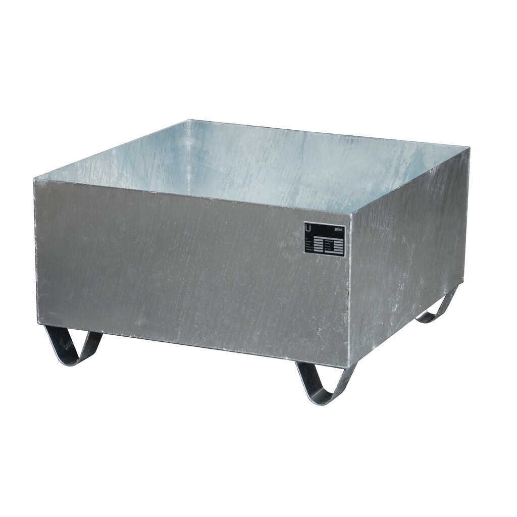 Produktabbildung: Bauer® Auffangwanne aus Stahl, Unterfahrhöhe 100 mm, HxBxT 465 x 800 x 800 mm, ohne Gitterrost, 1x 200 l, feuerverzinkt
