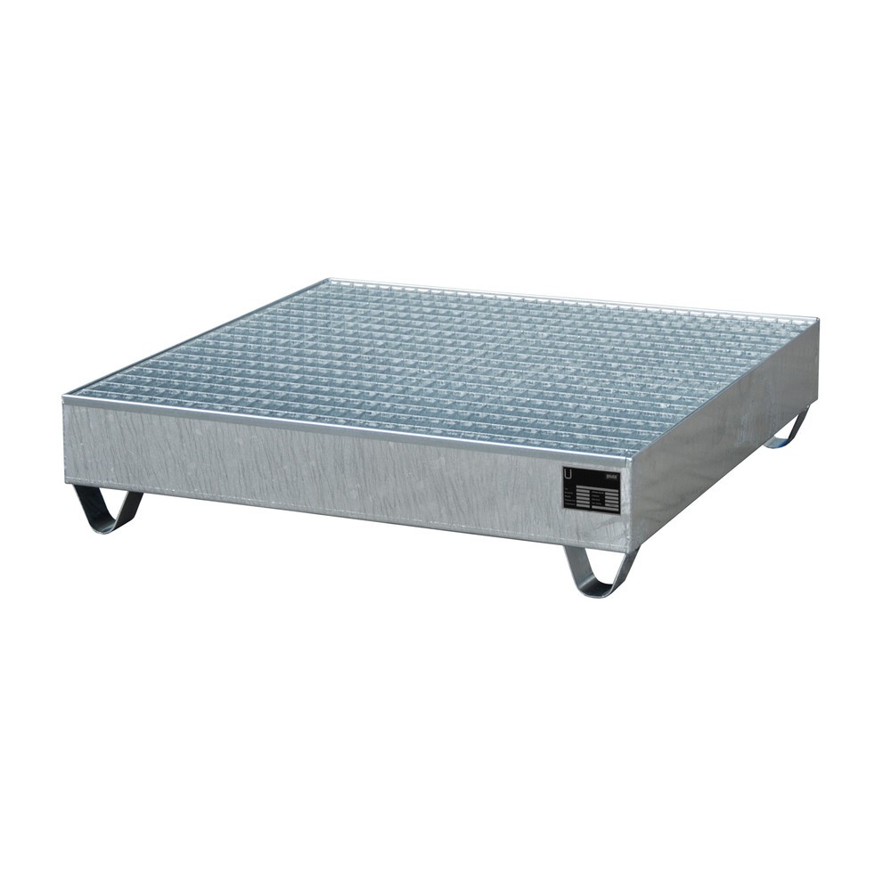 Produktabbildung: Bauer® Auffangwanne aus Stahl, HxBxT 285 x 1.200 x 1.200 mm, inkl. Gitterrost, 4x 200 l, feuerverzinkt