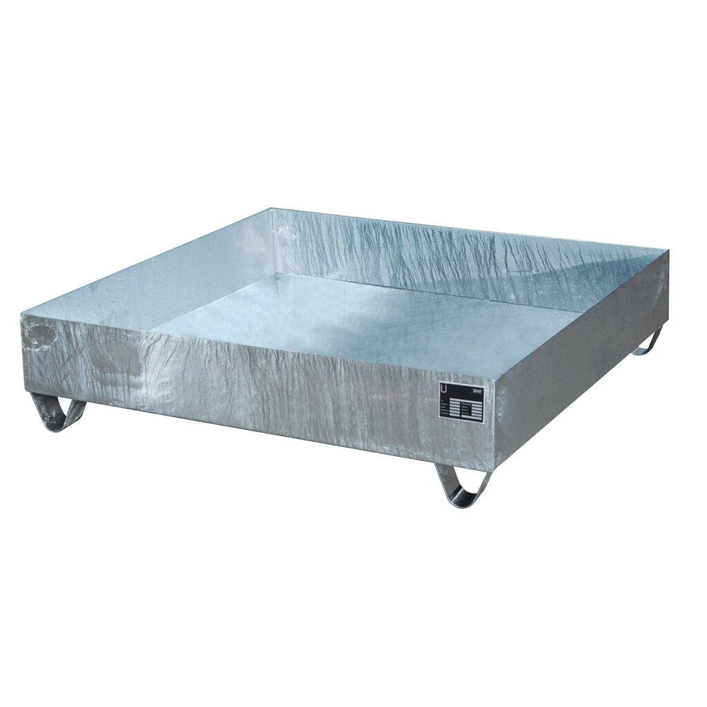 Bauer® Auffangwanne aus Stahl, Unterfahrhöhe 100 mm, HxBxT 285 x 1.200 x 1.200 mm, ohne Gitterrost, 4x 200 l, feuerverzinkt Produktabbildung: Bauer® Auffangwanne aus Stahl, Unterfahrhöhe 100 mm, HxBxT 285 x 1.200 x 1.200 mm, ohne Gitterrost, 4x 200 l, feuerverzinkt