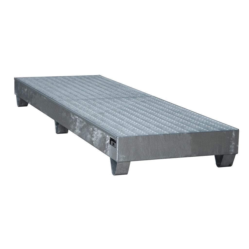Bauer® Auffangwanne aus Stahl, Unterfahrhöhe 100 mm, HxBxT 250 x 2.400 x 800 mm, inkl. Gitterrost, 4x 200 l, feuerverzinkt Produktabbildung Nr. 2: Bauer® Auffangwanne aus Stahl, Unterfahrhöhe 100 mm, HxBxT 250 x 2.400 x 800 mm, inkl. Gitterrost, 4x 200 l, feuerverzinkt