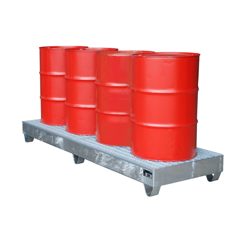 Produktabbildung: Bauer® Auffangwanne aus Stahl, HxBxT 250 x 800 x 2.400 mm, inkl. Gitterrost, 4x 200 l, feuerverzinkt
