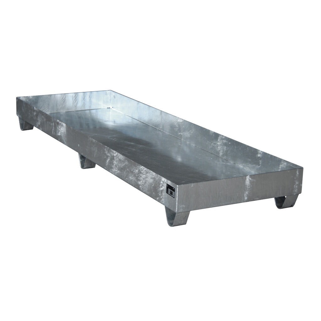 Bauer® Auffangwanne aus Stahl, Unterfahrhöhe 100 mm, HxBxT 250 x 2.400 x 800 mm, ohne Gitterrost, 4x 200 l, feuerverzinkt Produktabbildung: Bauer® Auffangwanne aus Stahl, Unterfahrhöhe 100 mm, HxBxT 250 x 2.400 x 800 mm, ohne Gitterrost, 4x 200 l, feuerverzinkt