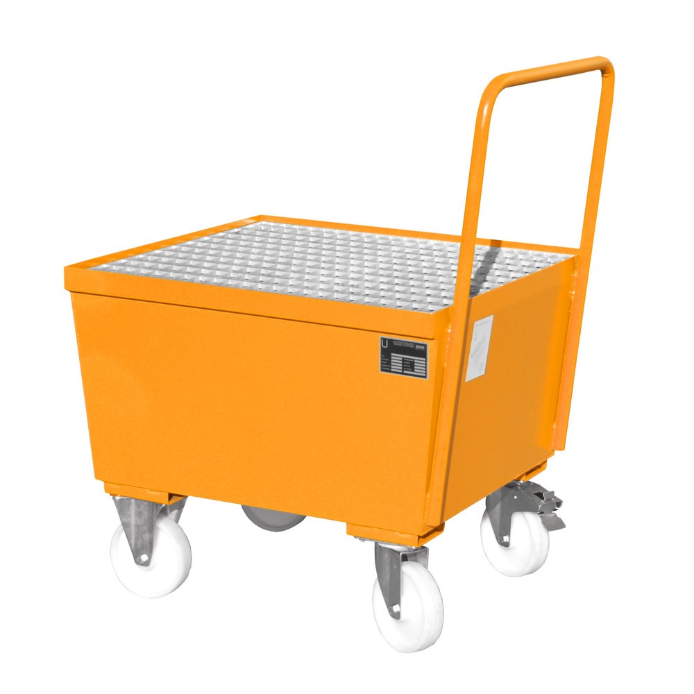 Produktabbildung: Bauer® Auffangwanne, fahrbar, 1x 200 l stehend, Auffangvolumen 215 l, gelborange