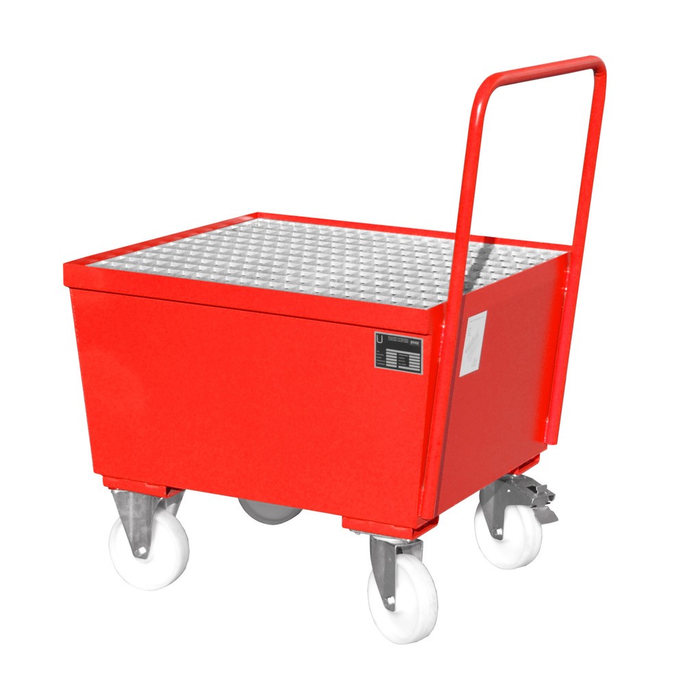 Produktabbildung: Bauer® Auffangwanne, fahrbar, 1x 200 l stehend, Auffangvolumen 215 l, feuerrot