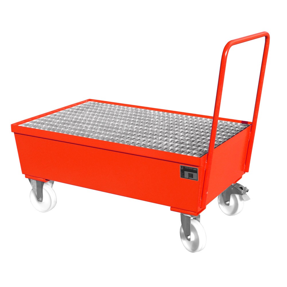 Produktabbildung: Bauer® Auffangwanne, fahrbar, 2x 200 l stehend, Auffangvolumen 225 l, feuerrot