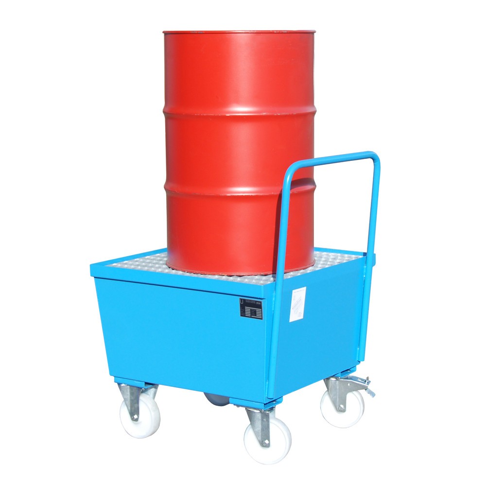 Produktabbildung: Bauer® Auffangwanne, fahrbar, 1x 200 l stehend, Auffangvolumen 215 l, lichtblau