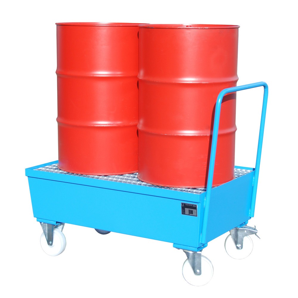 Produktabbildung: Bauer® Auffangwanne, fahrbar, 2x 200 l stehend, Auffangvolumen 225 l, lichtblau