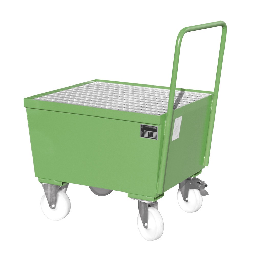 Produktabbildung: Bauer® Auffangwanne, fahrbar, 1x 200 l stehend, Auffangvolumen 215 l, resedagrün