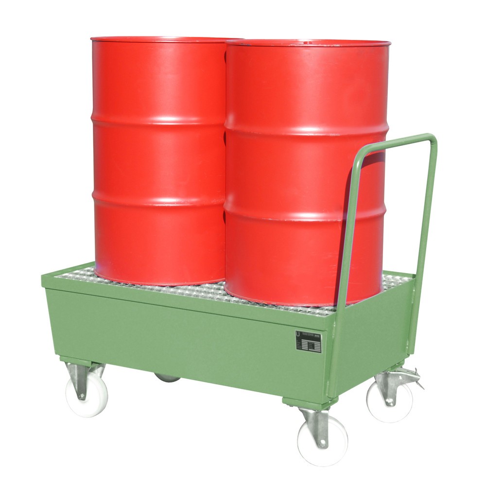 Produktabbildung: Bauer® Auffangwanne, fahrbar, 2x 200 l stehend, Auffangvolumen 225 l, resedagrün