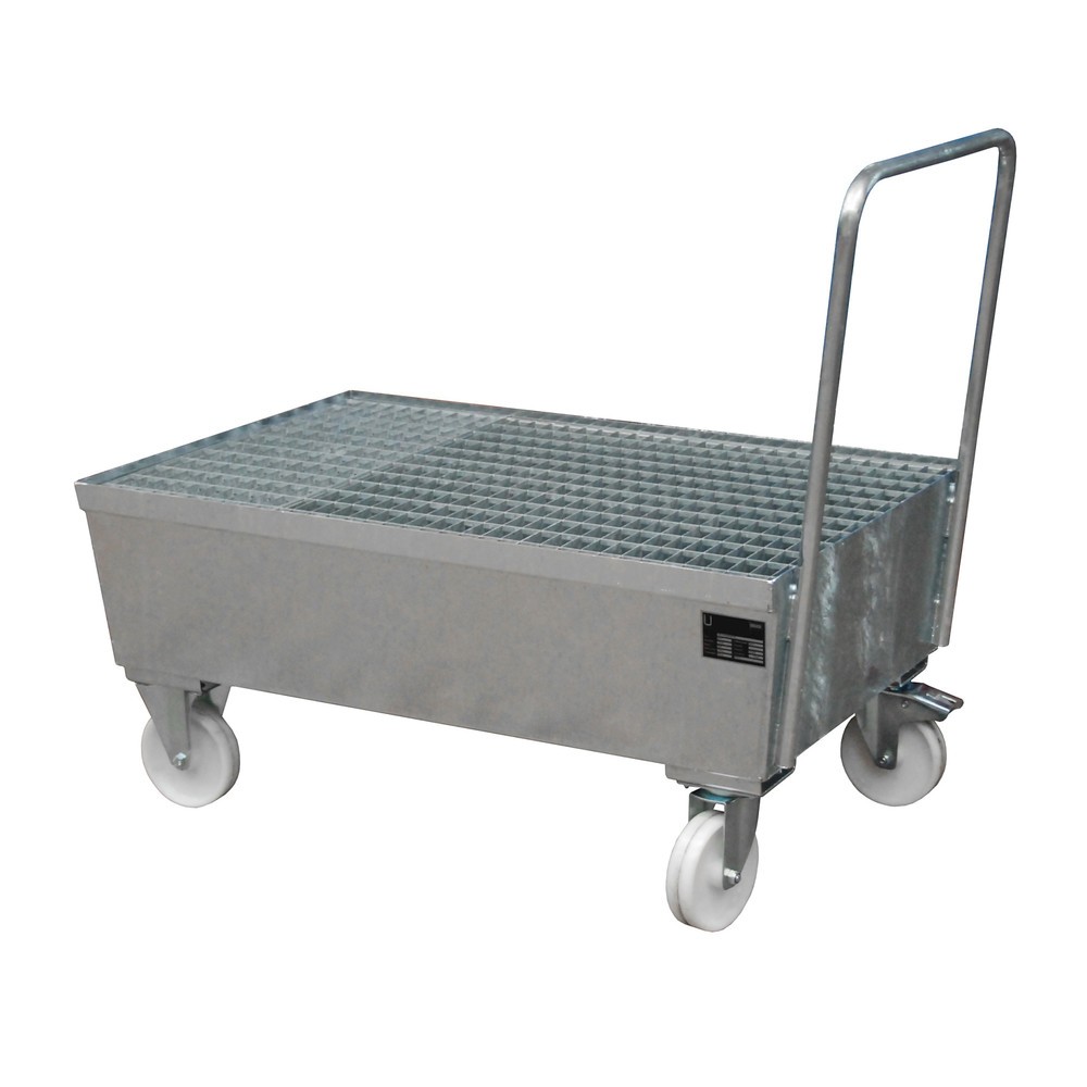 Produktabbildung: Bauer® Auffangwanne, fahrbar, 2x 200 l stehend, Auffangvolumen 225 l, feuerverzinkt