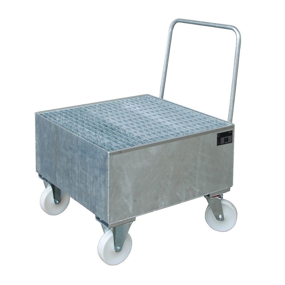 Produktabbildung: Bauer® Auffangwanne, fahrbar, 1x 200 l stehend, Auffangvolumen 203 l, feuerverzinkt