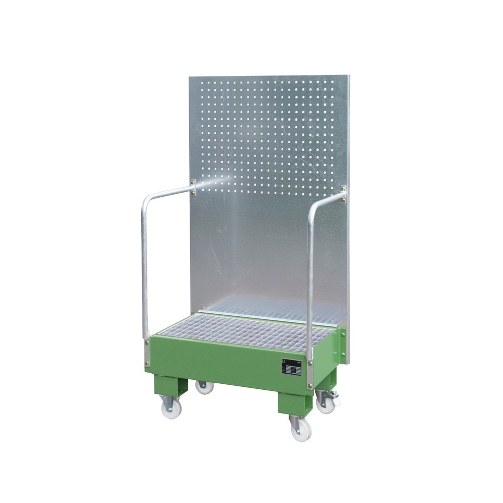 Produktabbildung: Bauer® Auffangwanne mit Lochplatte, 2x 60 l, HxBxT 1.685 x 890 x 570 mm, resedagrün