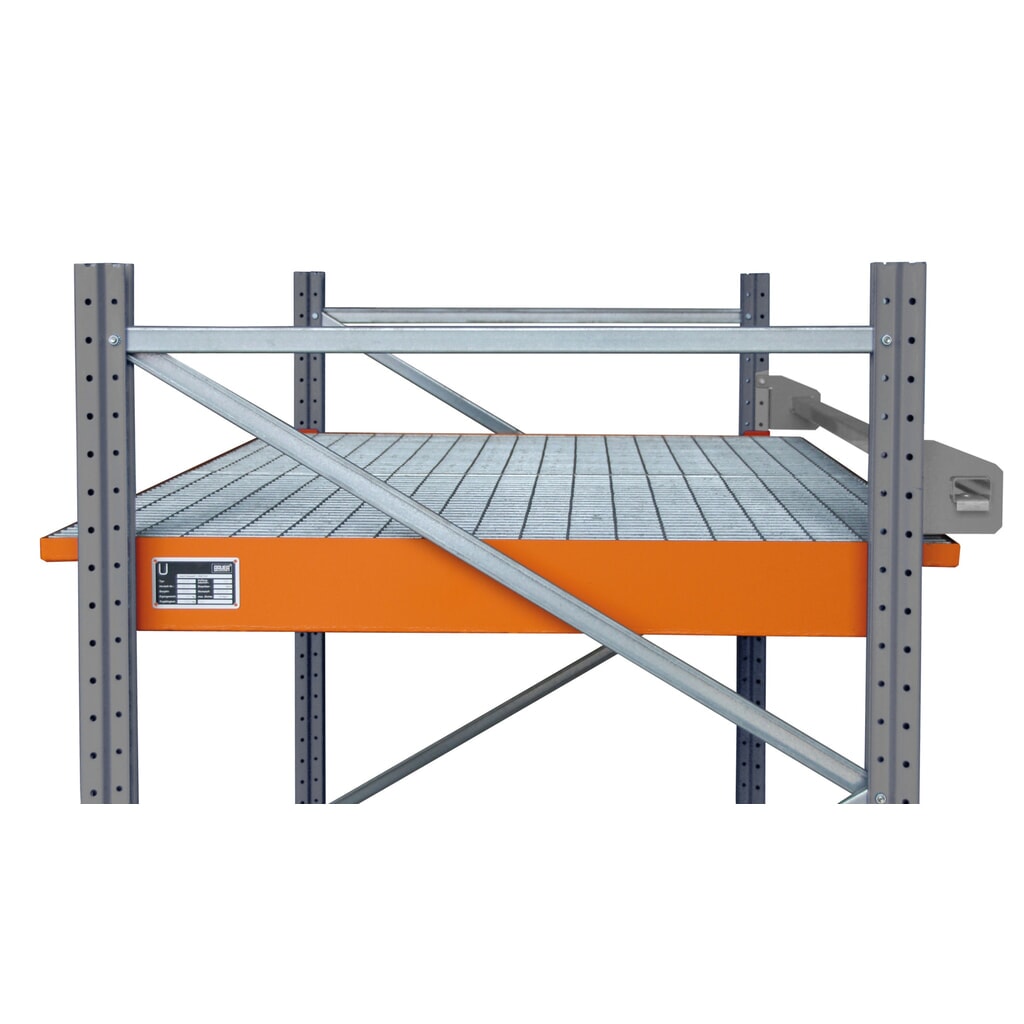Produktabbildung: Bauer® Einhänge-Auffangwanne aus Stahl, inkl. Gitterrost, für Trägerlänge 1.800 mm, gelborange