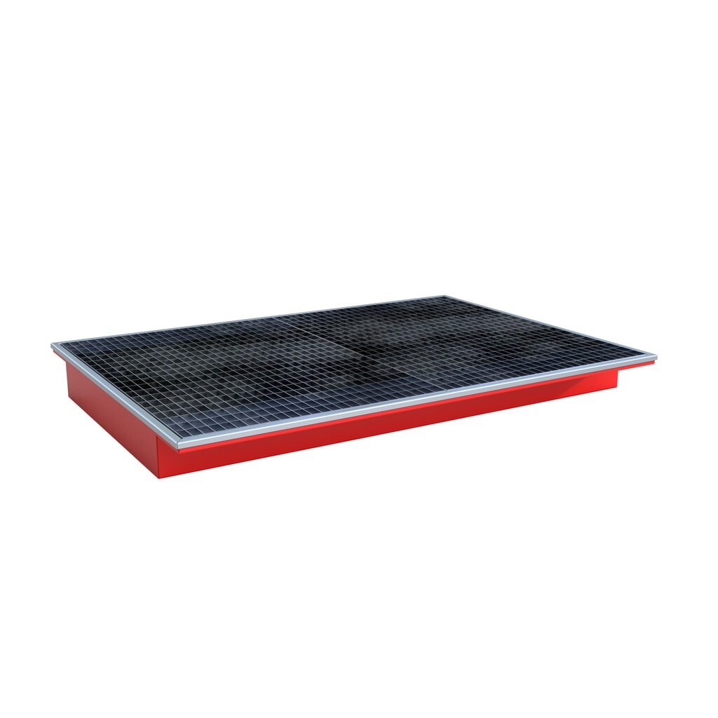 Bauer® Einhänge-Auffangwanne aus Stahl mit PE-Einsatz EHW 1800 PE, lackiert, Feuerrot Produktabbildung: Bauer® Einhänge-Auffangwanne aus Stahl mit PE-Einsatz EHW 1800 PE, lackiert, Feuerrot