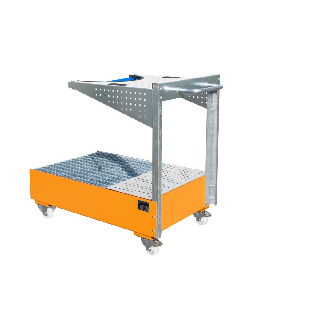 Bauer® Fahrbare Auffangwanne aus Stahl LPW, inkl. Lochplattenkonsole u. Haltegurt, gelborange Produktabbildung: Bauer® Fahrbare Auffangwanne aus Stahl LPW, inkl. Lochplattenkonsole u. Haltegurt, gelborange