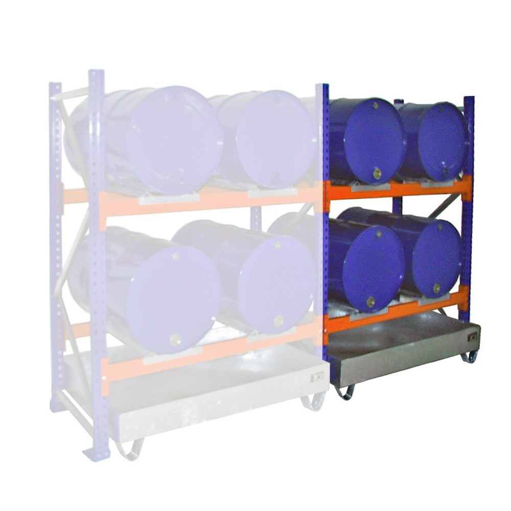 Produktabbildung: Bauer® Fassregal inkl. Auffangwanne, AF, 4 Ebenen, ohne Gitterrost, 12x 60 l liegend