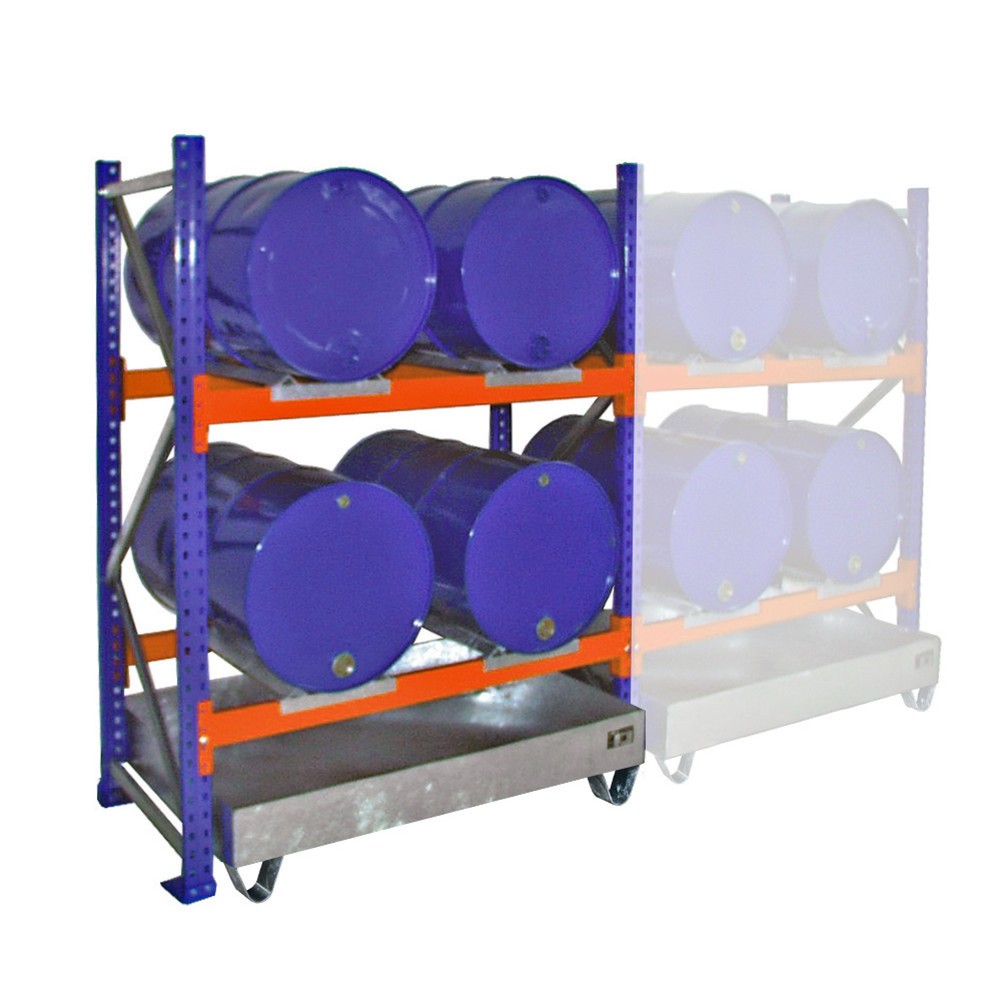 Produktabbildung: Bauer® Fassregal inkl. Auffangwanne, GF, 2 Ebenen, ohne Gitterrost, 4x 200 l liegend