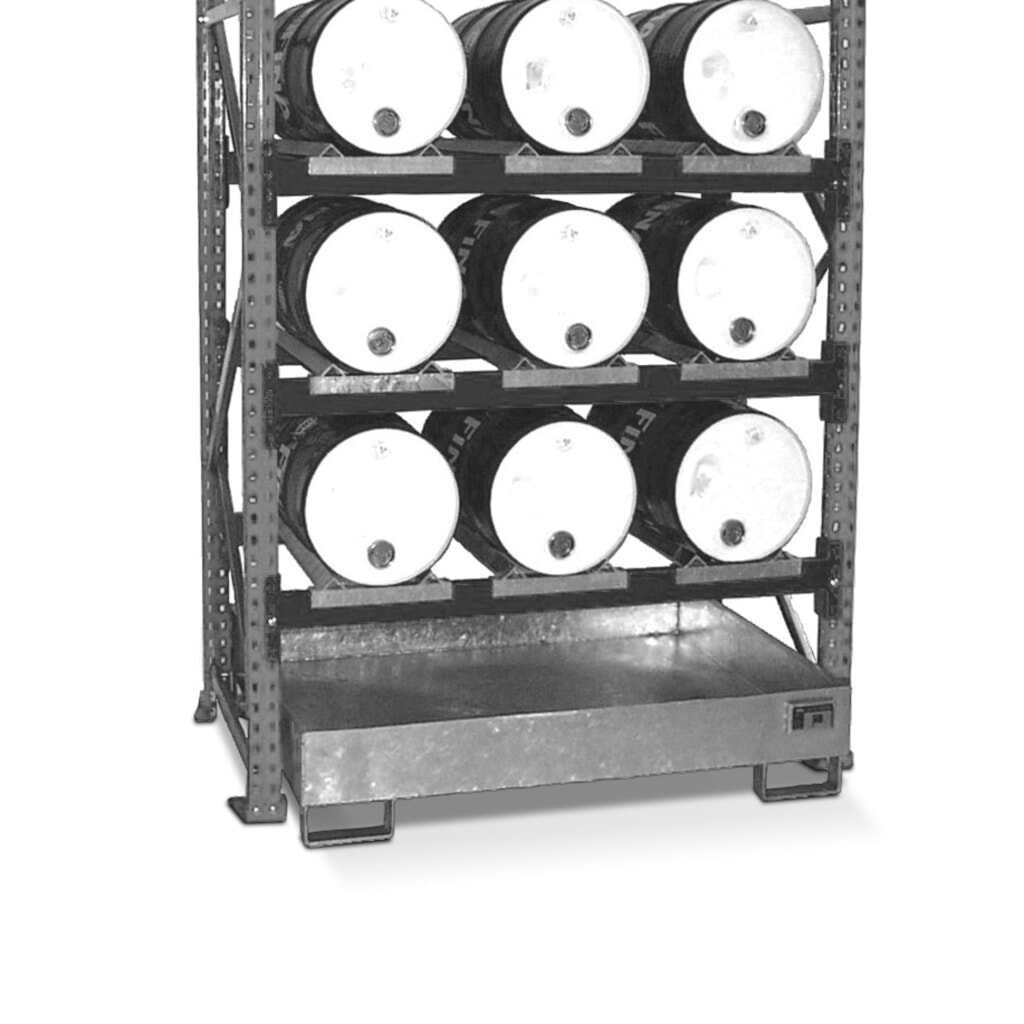 Bauer® Fassregal inkl. Auffangwanne, GF, 3 Ebenen, ohne Gitterrost, 9x 60 l liegend Produktabbildung: Bauer® Fassregal inkl. Auffangwanne, GF, 3 Ebenen, ohne Gitterrost, 9x 60 l liegend
