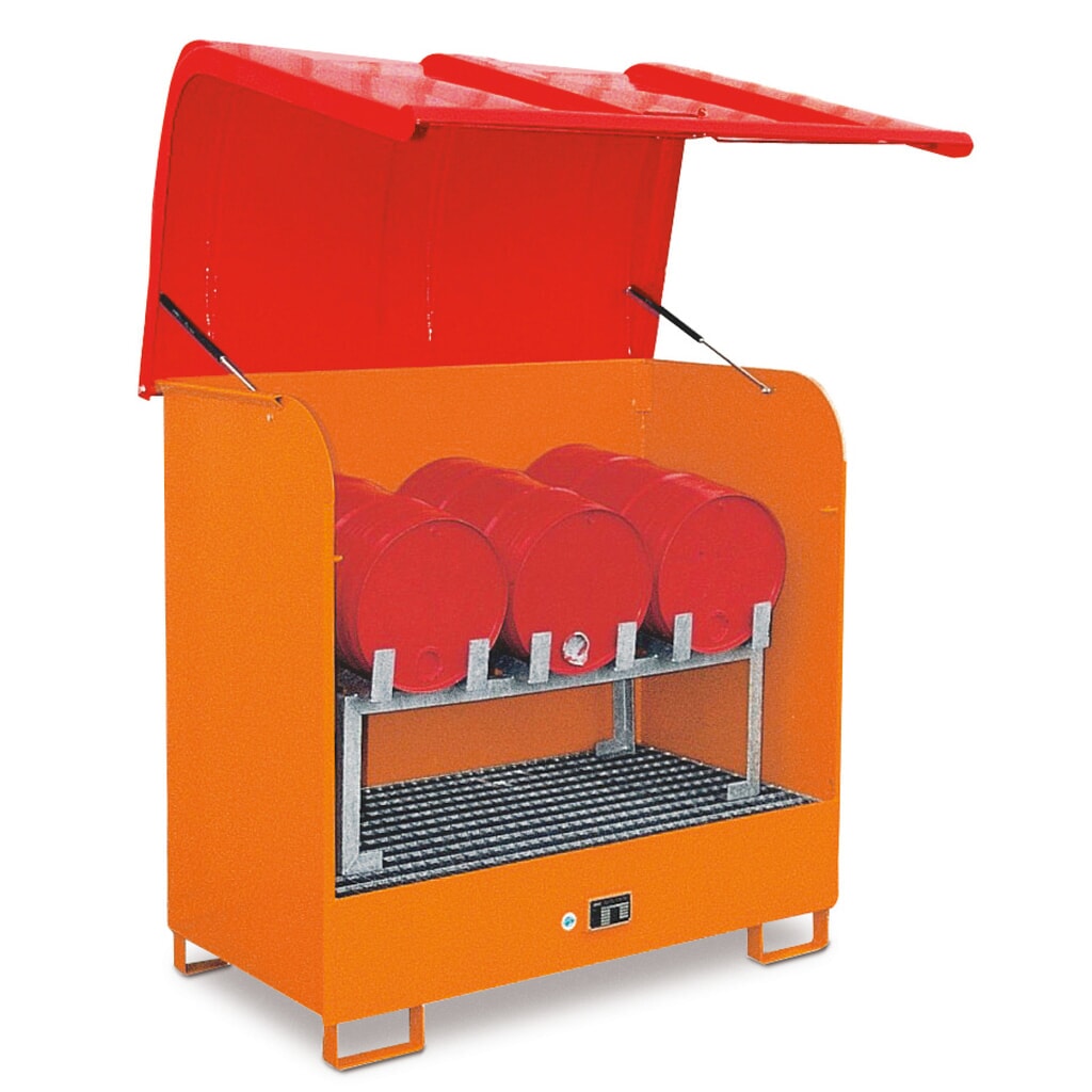 Produktabbildung: Bauer® Gefahrstoff-Station aus Stahl mit GFK-Haube, gelborange