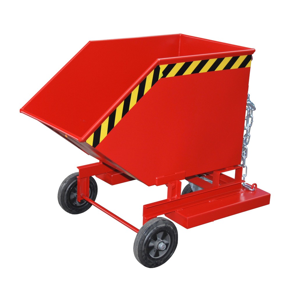 Produktabbildung: Bauer® Kastenwagen kippbar, mit Fahrwerk + Gabeltaschen, Volumen 0,25 m³, RAL 3000 feuerrot