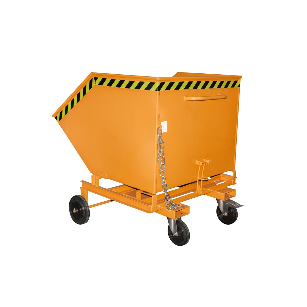 Produktabbildung: Bauer® Kastenwagen kippbar, mit Fahrwerk + Gabeltaschen, Volumen 1 m³, RAL 2000 gelborange