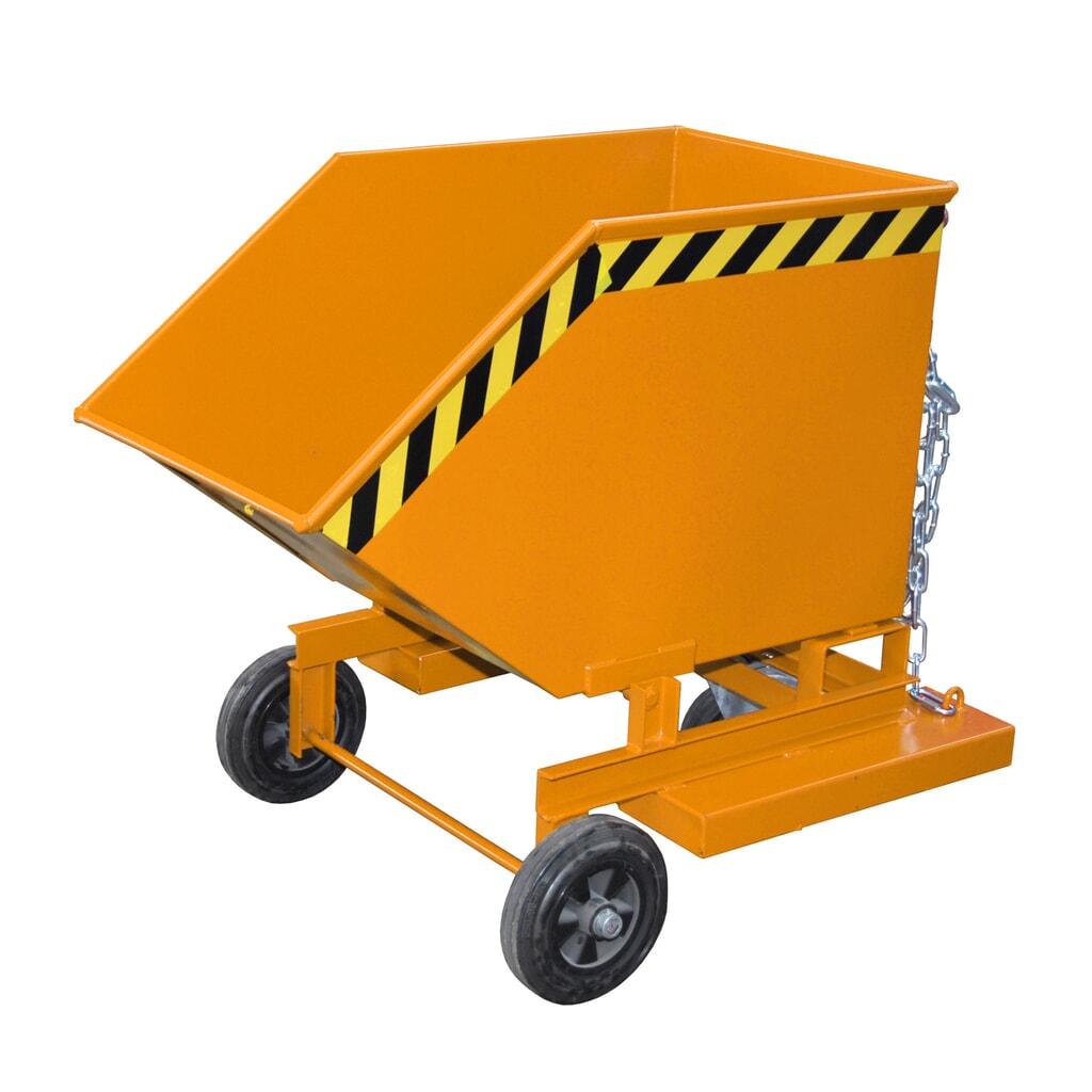 Bauer® Kastenwagen kippbar, mit Fahrwerk + Gabeltaschen, Volumen 0,25 m³, RAL 2000 gelborange Produktabbildung: Bauer® Kastenwagen kippbar, mit Fahrwerk + Gabeltaschen, Volumen 0,25 m³, RAL 2000 gelborange