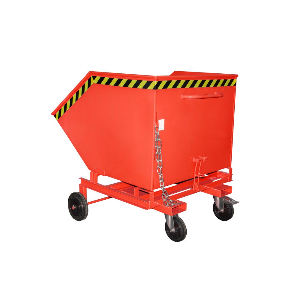 Produktabbildung: Bauer® Kastenwagen kippbar, mit Fahrwerk + Gabeltaschen, Volumen 1 m³, RAL 3000 feuerrot