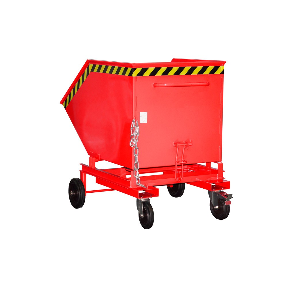 Produktabbildung: Bauer® Kastenwagen kippbar, mit Fahrwerk + Gabeltaschen, Volumen 0,6 m³, RAL 3000 feuerrot